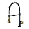 Front. Boyel Living - Matte Black with Gold Single Handle No Sensor Gooseneck Pull Down Sprayer Kitchen Faucet - Matte Black with Gold.