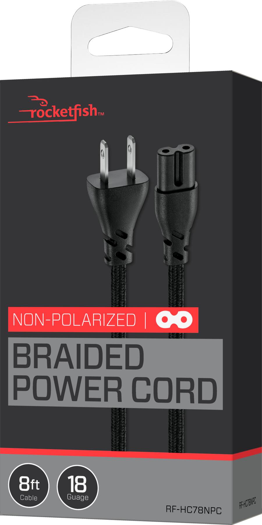 Rocketfish™ 8 ft. Non Polarized Braided Power Cord Black RF Rocketfish™ 8 ft. Non Polarized Braided Power Cord Black RF