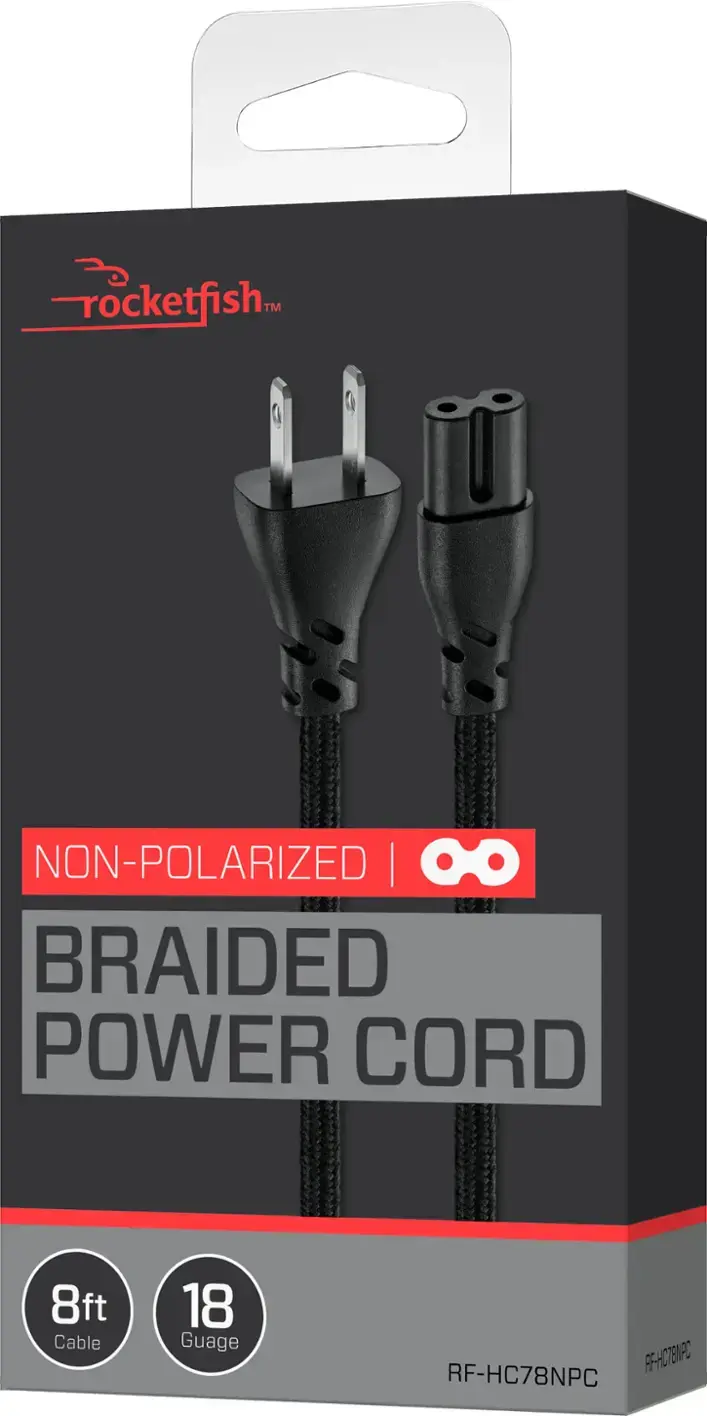 rocketfish.. NON-POLARIZED | BRAIDED POWER CORD 8ft Cable 18 Guage RF-HC78NPC