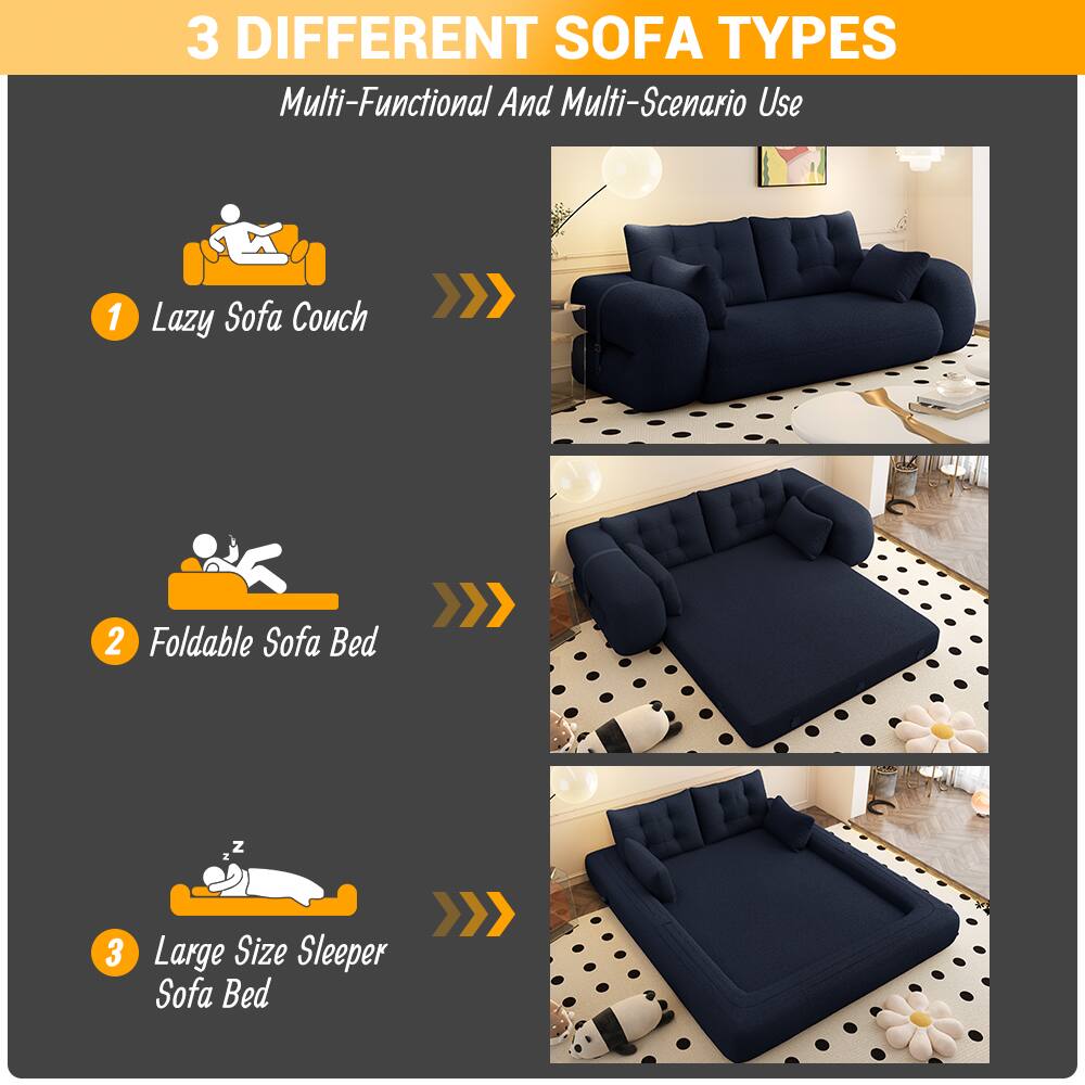 3 DIFFERENT SOFA TYPES  
Multi-Functional And Multi-Scenario Use  

1. Lazy Sofa Couch  
2. Foldable Sofa Bed  
3. Large Size Sleeper Sofa Bed