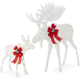 Best Choice Products - 2-Piece Moose Family Lighted Christmas Yard Decor Set w/ 170 LED Lights, Stakes, Zip Ties - White