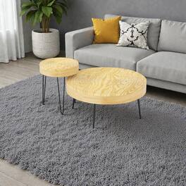 Hivvago - Two-Piece Farmhouse Coffee Table Set with Circular Wood Detailing - Natural