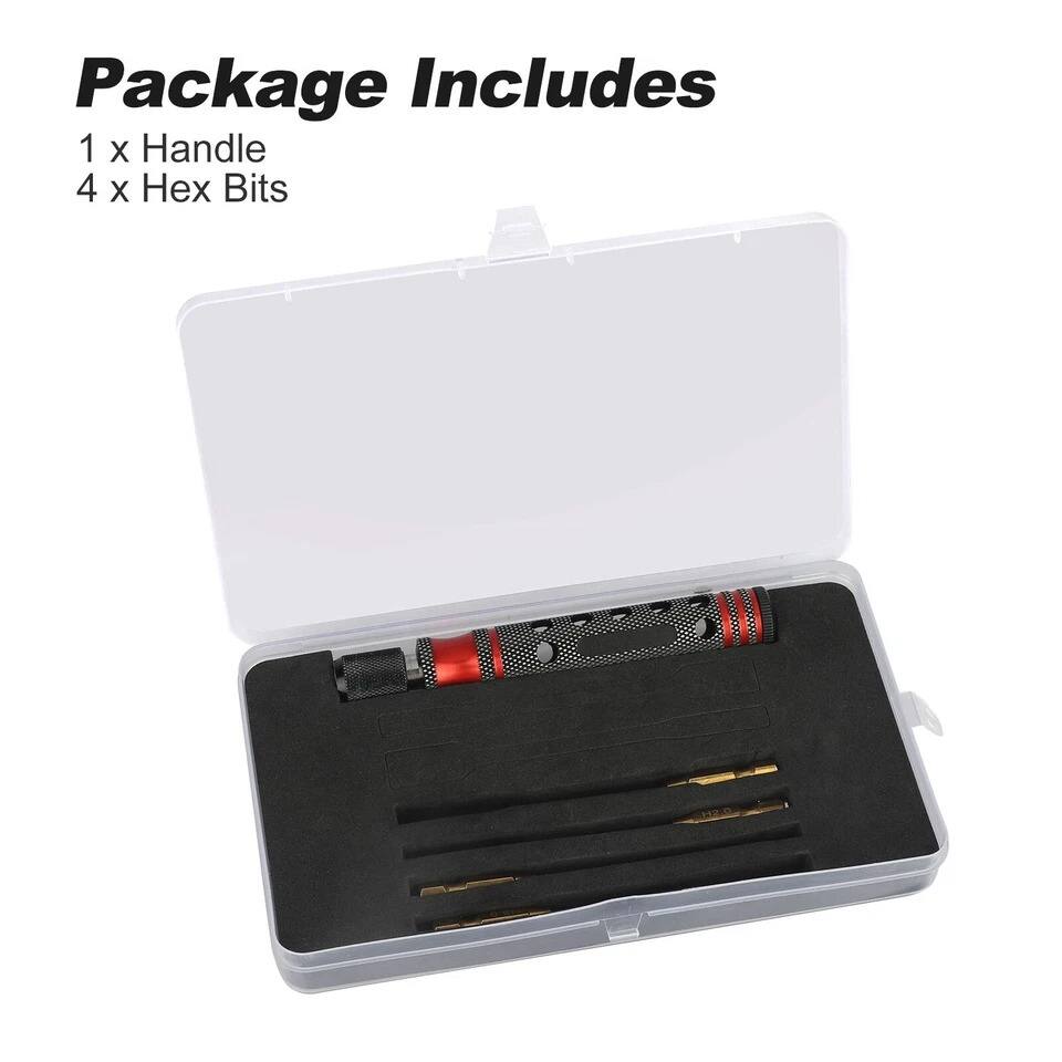 Package Includes  
1 x Handle  
4 x Hex Bits