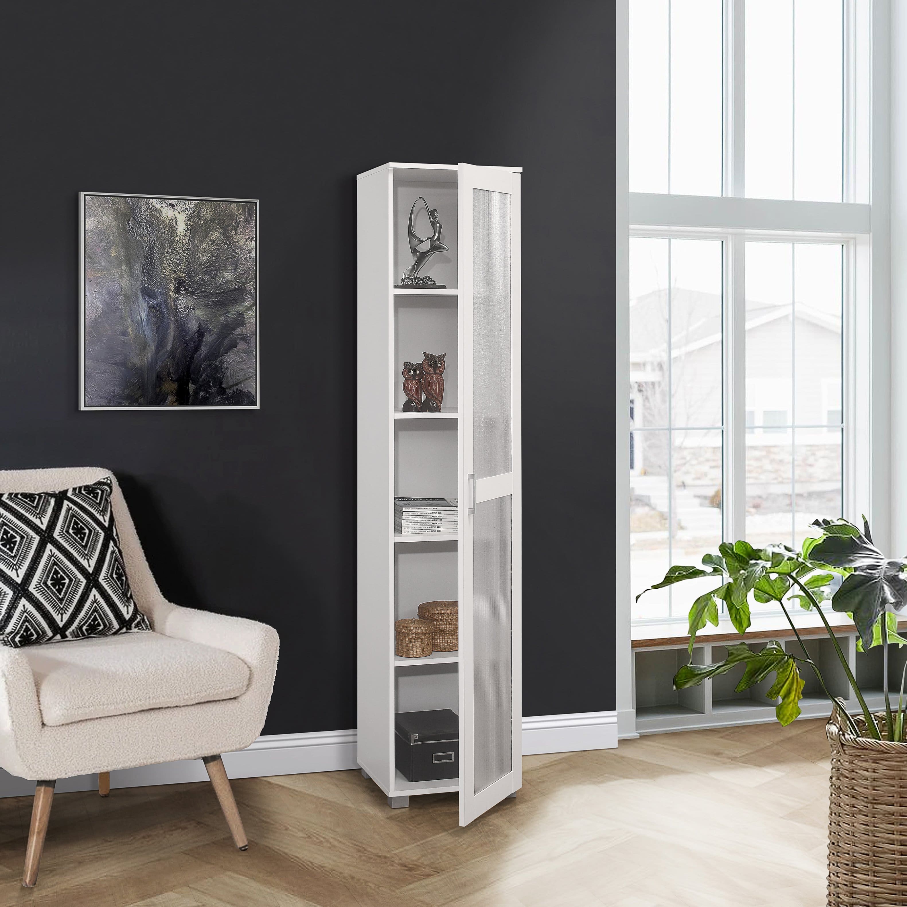 Kings Brand Furniture - Romero Tall Curio Storage Cabinet Tall Bookshelf Perfect for Living Room, Kitchen Bedroom & Office - White