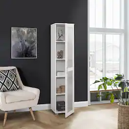 Kings Brand Furniture - Romero Tall Curio Storage Cabinet Tall Bookshelf Perfect for Living Room, Kitchen Bedroom & Office - White