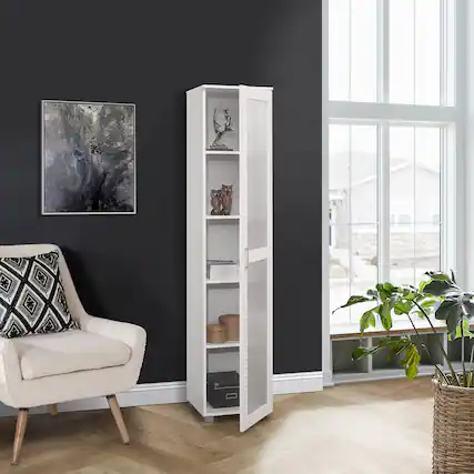 Front. Kings Brand Furniture - Kings Brand Furniture Romero Tall Curio Storage Cabinet Tall Bookshelf Perfect for Living Room, Kitchen Bedroom & Office - White.
