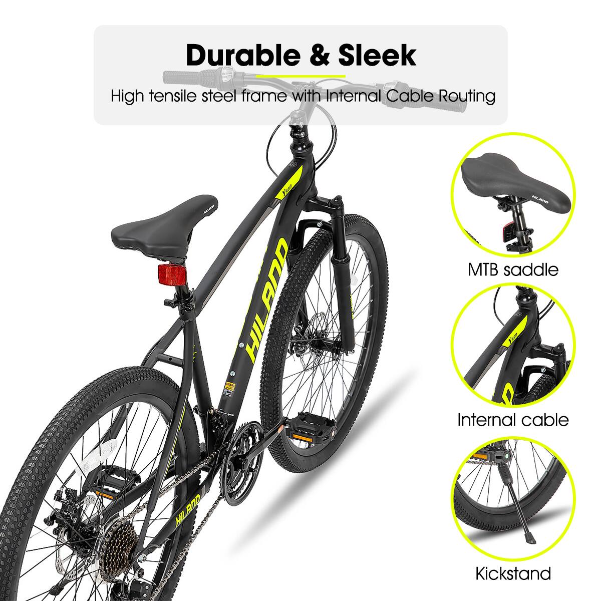 Durable & Sleek High tensile steel frame with Internal Cable Routing

HILAND
HIL E P MTB saddle
Per Internal cable
AOD THY Kickstand