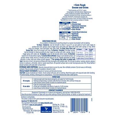 **Cuts Tough Grease and Grime**

**Cleans:**
- Cast Iron
- Floor
- Countertops
- Appliance Exteriors
- Washable Walls
- Door Knobs
- Toilets
- Bowl Exteriors
- Bathtubs
- Showers
- Drawer Pads
- Drawer Knobs

**DIRECTIONS FOR USE:**
1. For Class 1: Clean Deodorizer: Use 1/2 cup (120 ml) of product in 1 gallon (3.8 L) of warm water. Apply to surface with sponge or cloth. Wipe clean with damp cloth.
2. For Class 2: Use 1/2 cup (120 ml) of product in 1 gallon (3.8 L) of warm water. Apply to surface with mop. Allow to sit for 10 minutes. Wipe clean with damp cloth.
3. For Class 3: Use 1/2 cup (120 ml) of product in 1 gallon (3.8 L) of warm water. Apply to surface with mop. Allow to sit for 10 minutes. Wipe clean with damp cloth.

**STORAGE AND DIS