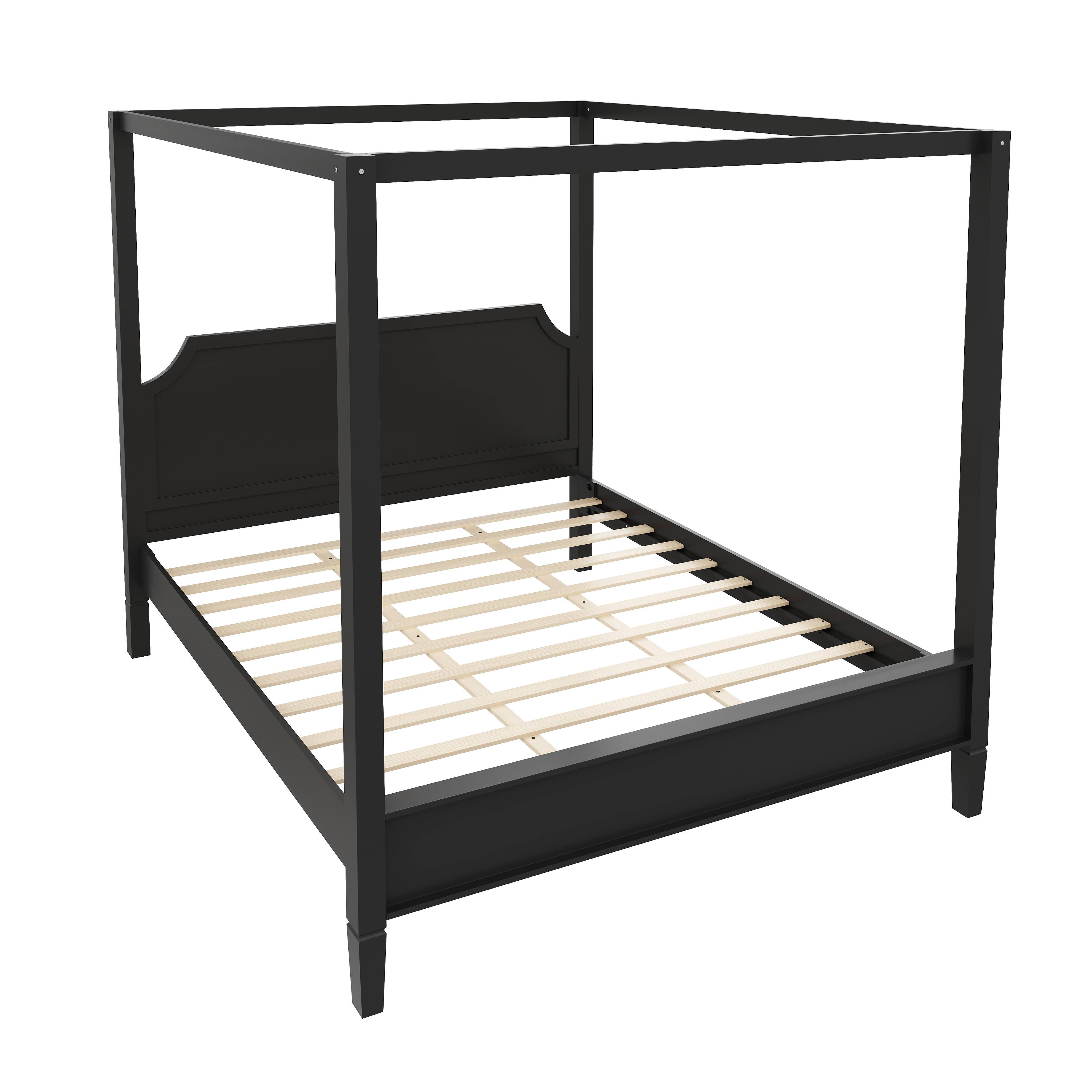 Back. Whisen - Queen Size Wooden Canopy Platform Bed with Headboard and Support Legs for Bedroom - Black.