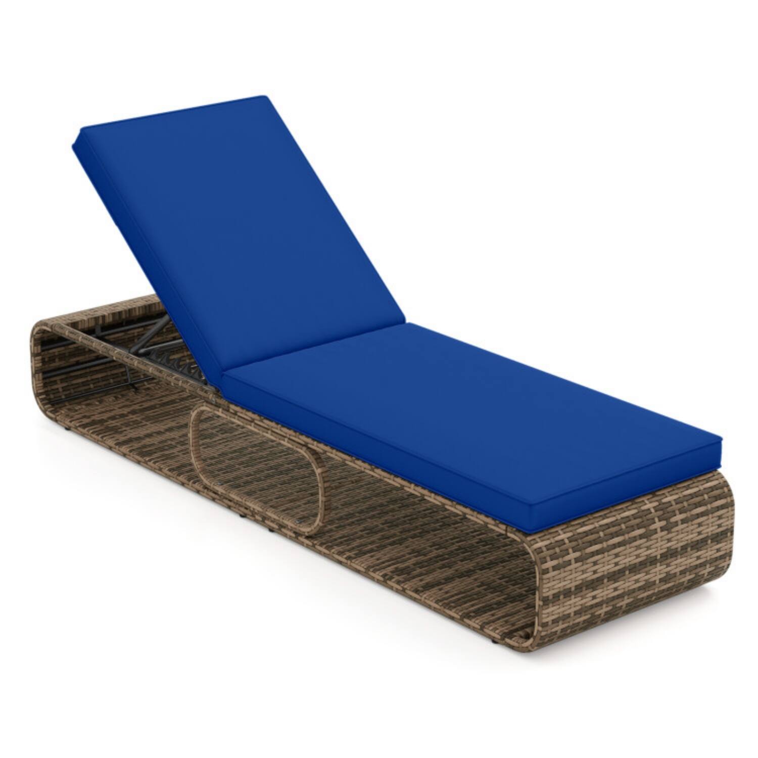 Alt View 2. Mondawe - 7-Position Adjustable PE Rattan Outdoor Chaise Lounge Chair 400 lbs w/ Under-Seat Storage - Mix Brown+Navy.