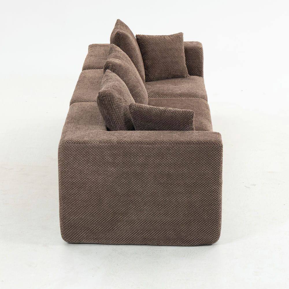 Alt View 5. Kadyn - Modular 3-Seat Sectional Sofa, All-Foam Deep Seat Chenille, Low Profile - Brown.
