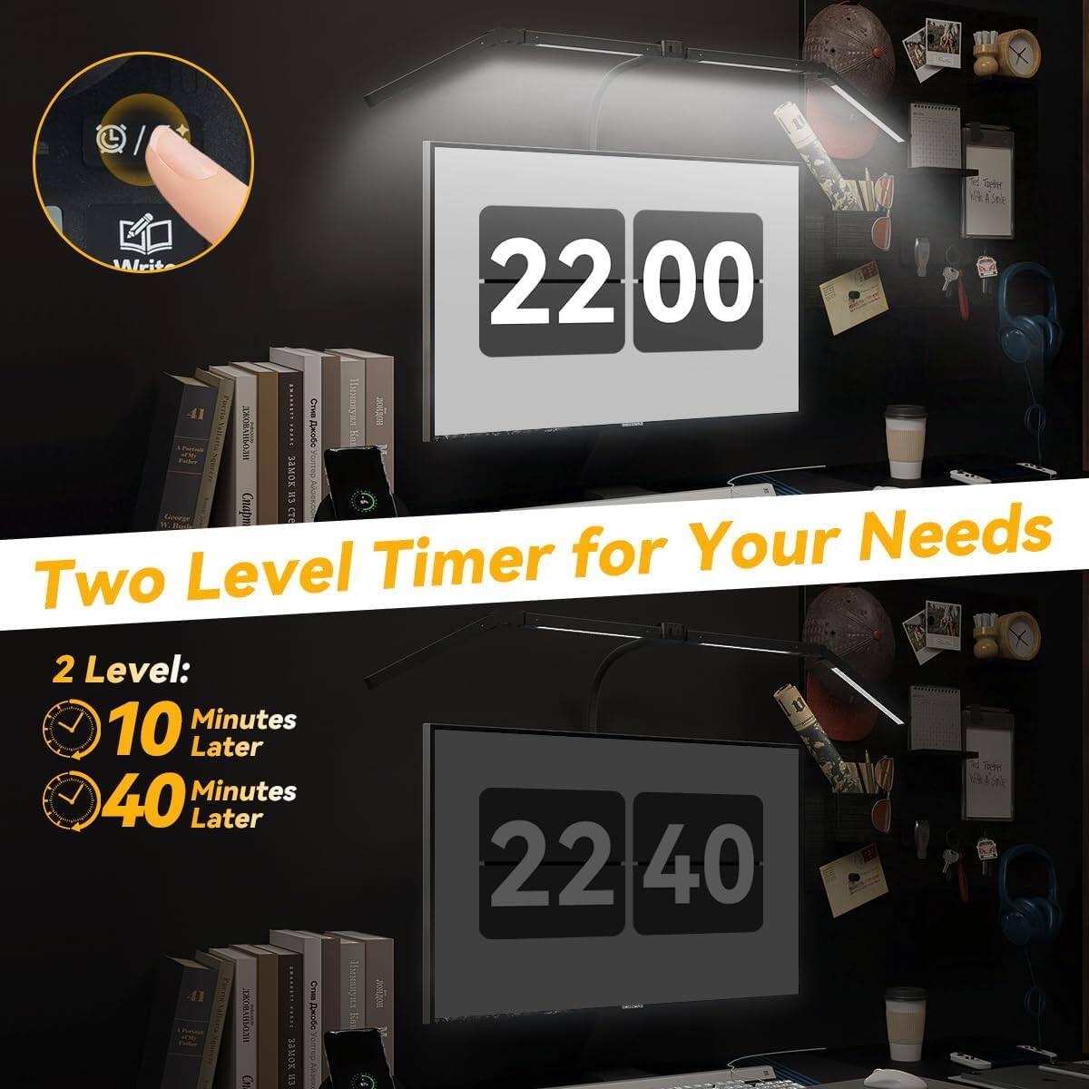 Two Level Timer for Your Needs

2 Level:
- 10 Minutes Later
- 40 Minutes Later