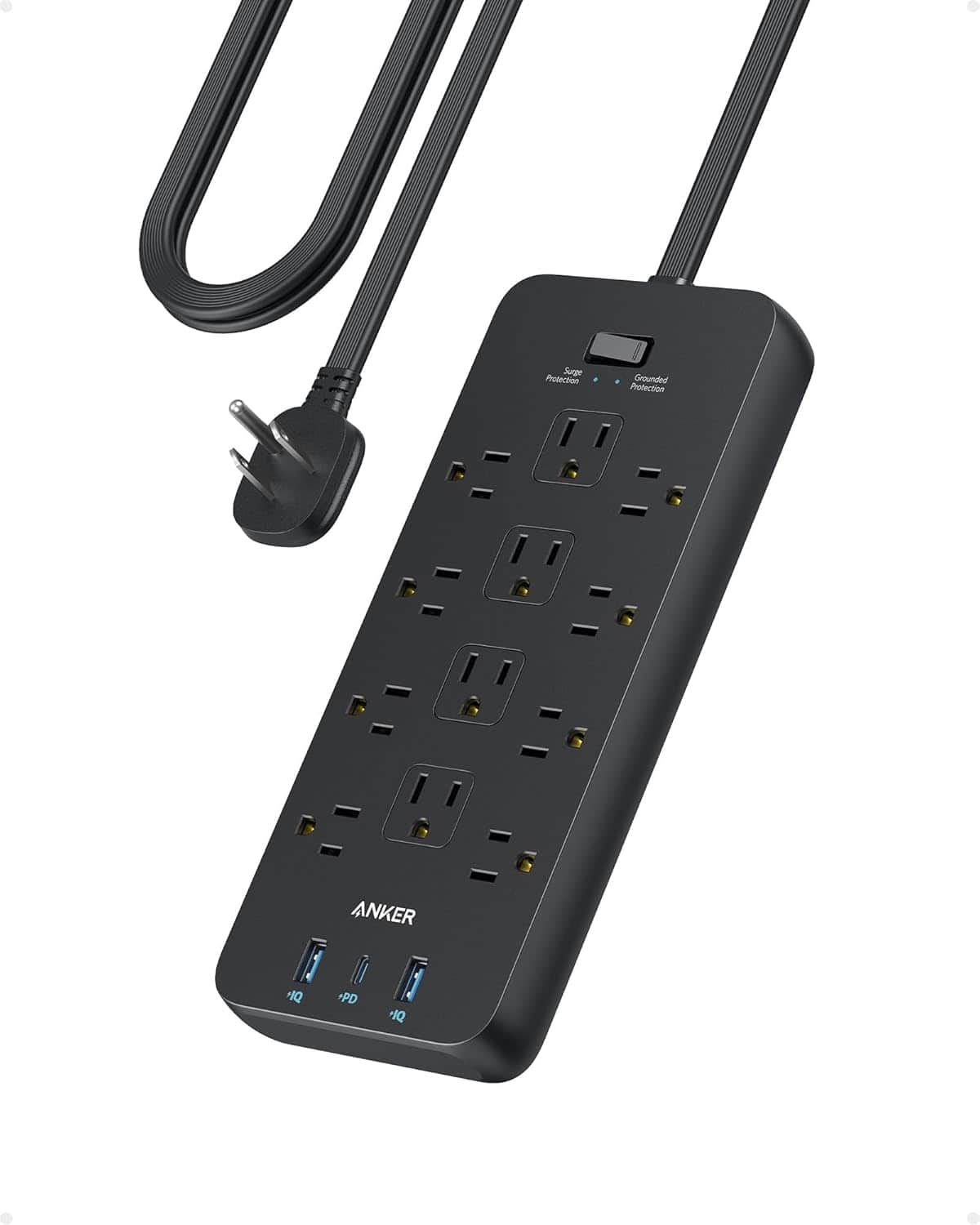 Anker - Surge Protector Flat Plug Power Strip(2100J) - Black