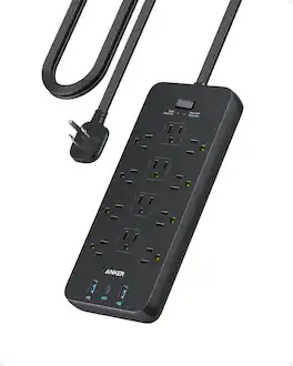 Anker - Surge Protector Flat Plug Power Strip(2100J) - Black