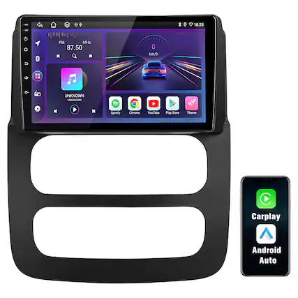 MC 18:25 - T FM MHz 87.50 M 0 km/h + UNKNOWN LINKNOWN M M Spotify Chrome YouTube Play Store Theme Carplay Android Auto