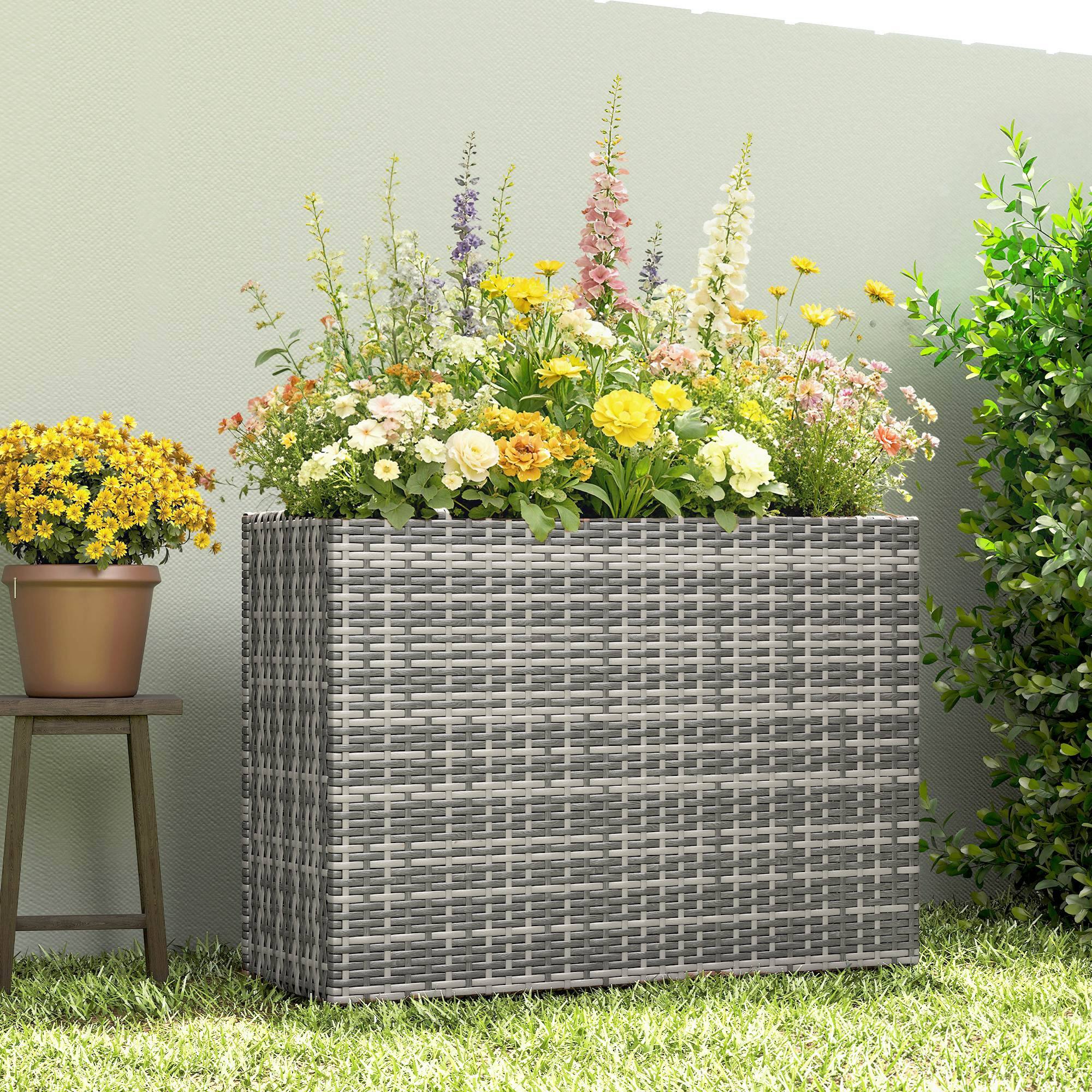Alt View 7. Outsunny - Rectangular Planter with Removable Liner, Holes - Gray.