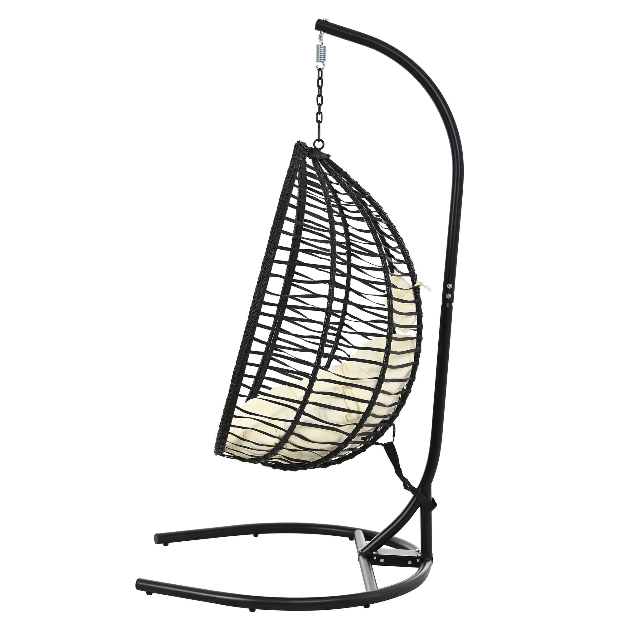 Alt View 1. Whisen - Foldable Hanging Egg Chair with Stand, Sturdy Indoor Outdoor Swing with Plush Cushion-Black - Black.