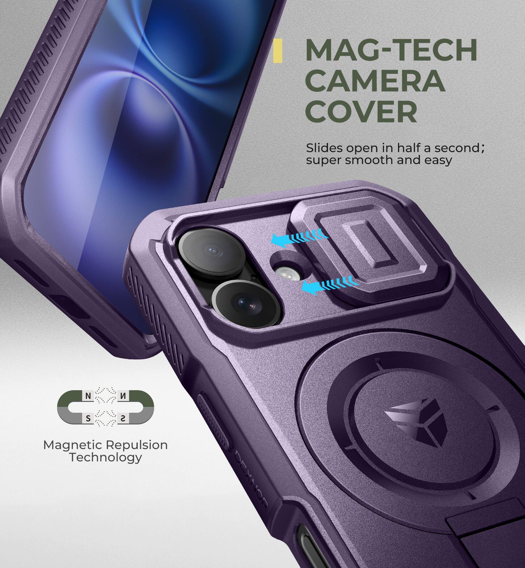MAG-TECH CAMERA COVER Slides open in half a second; super smooth and easy  Magnetic Repulsion Technology