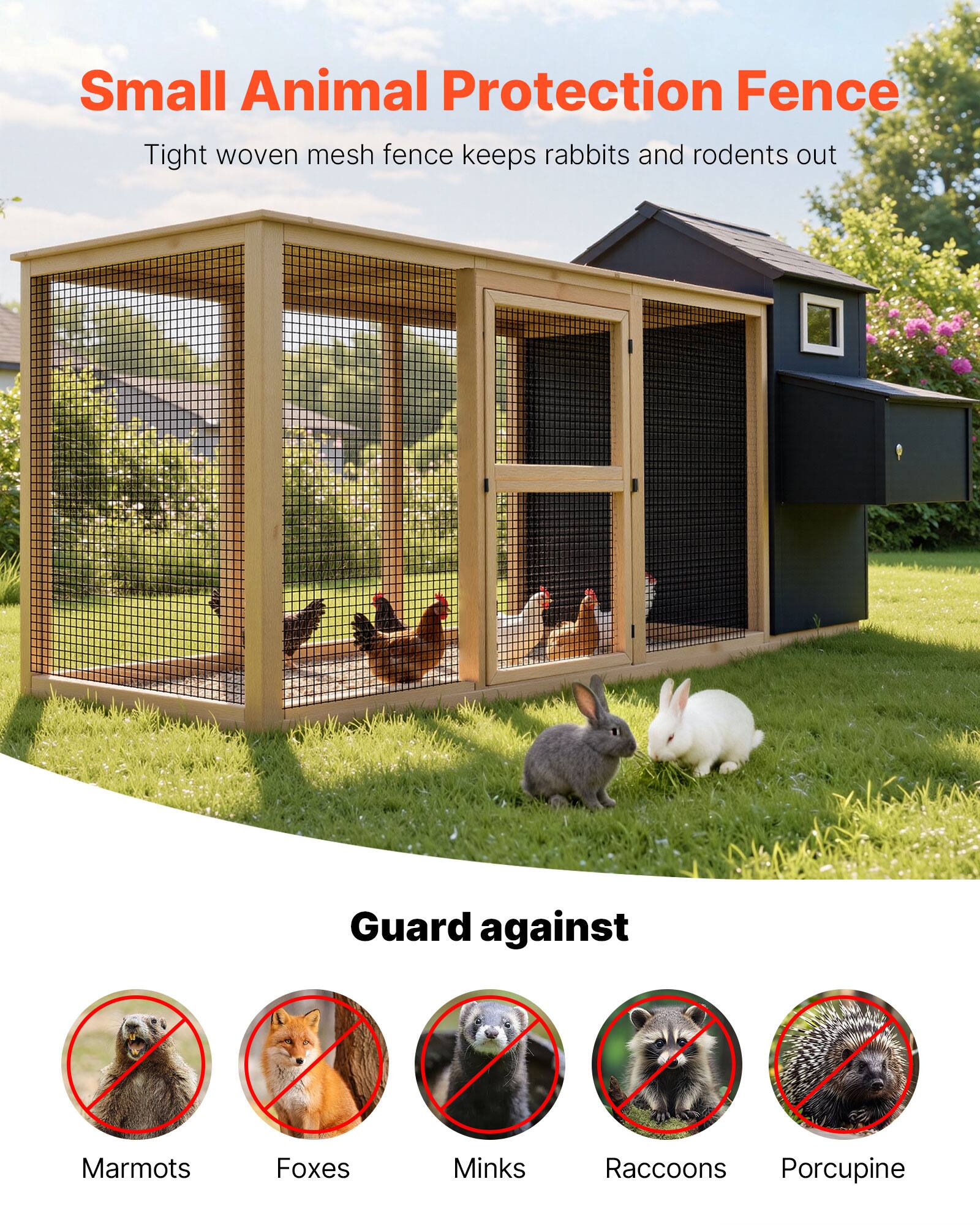 Small Animal Protection Fence  
Tight woven mesh fence keeps rabbits and rodents out  

Guard against  
Marmots  
Foxes  
Minks  
Raccoons  
Porcupine