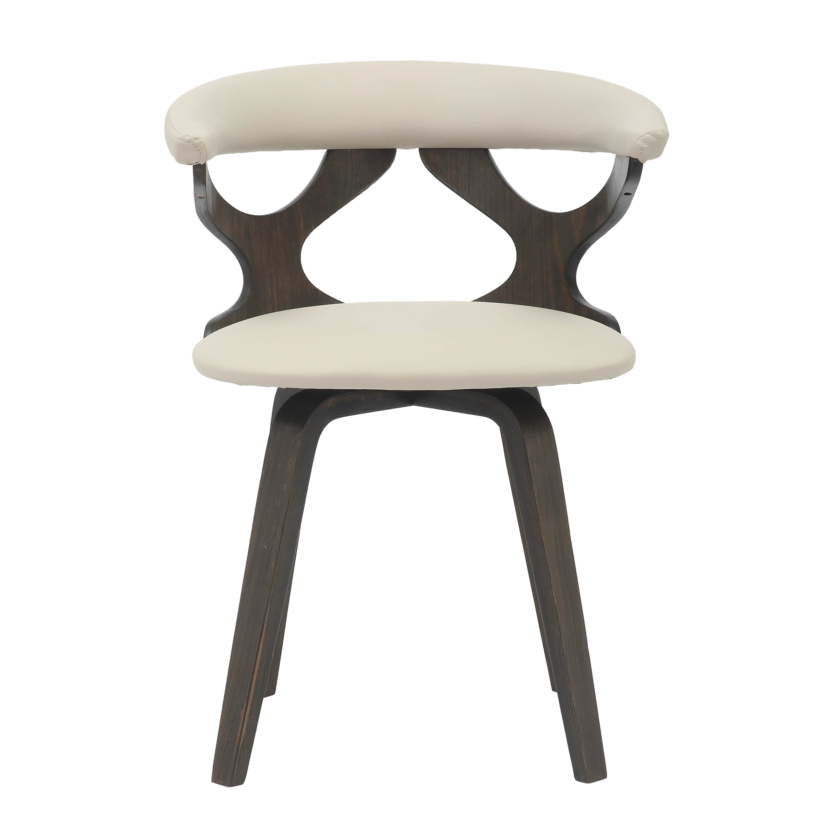 Alt View 2. LeisureMod - Klyne 2-PCS Swivel Dining Chair with Cutout Back & Leather Seat - Walnut/Taupe - Dark Walnut/Taupe.