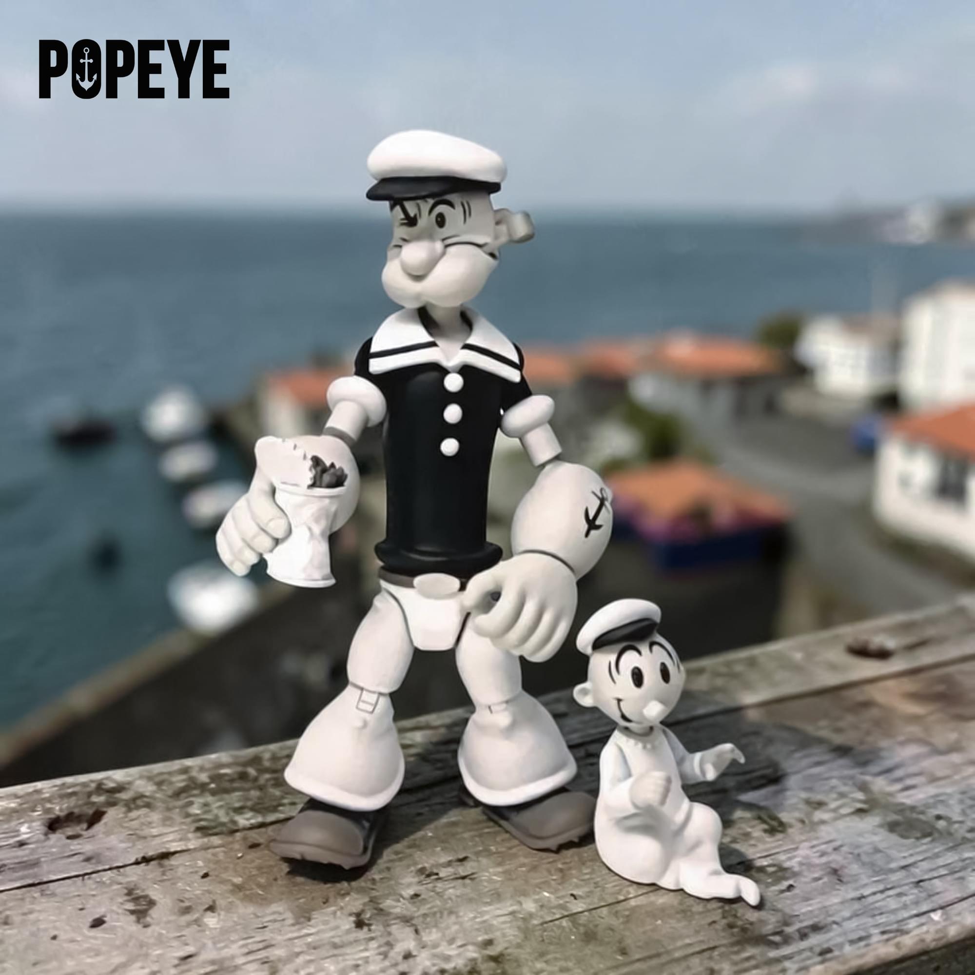 Alt View 3. Boss Fight Studio - Popeye Classics 1:12 Scale Action Figure | Popeye (Black & White Ver.) - Grey.