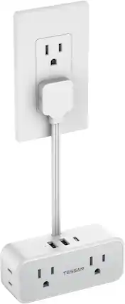 Front. TESSAN - TESSAN 0.5 ft Short Extension Cord Surge Protector with 4 Outlets and USB-C, Flat Plug Outlet Extender - grey.