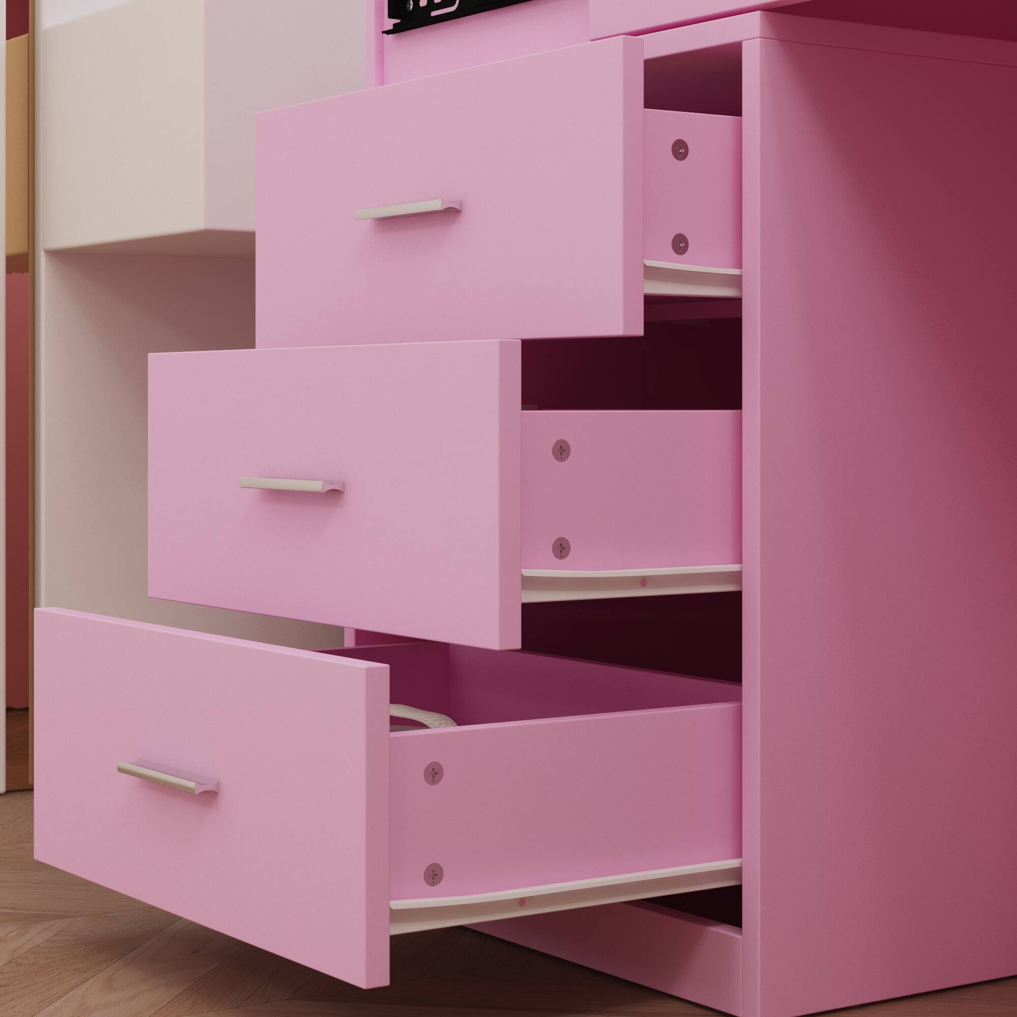 Alt View 5. Famapy - Pink Vanity with LED Full-Length Mirror, Sliding Top Storage & Drawers, Makeup Organizer for Bedroom - Pink.
