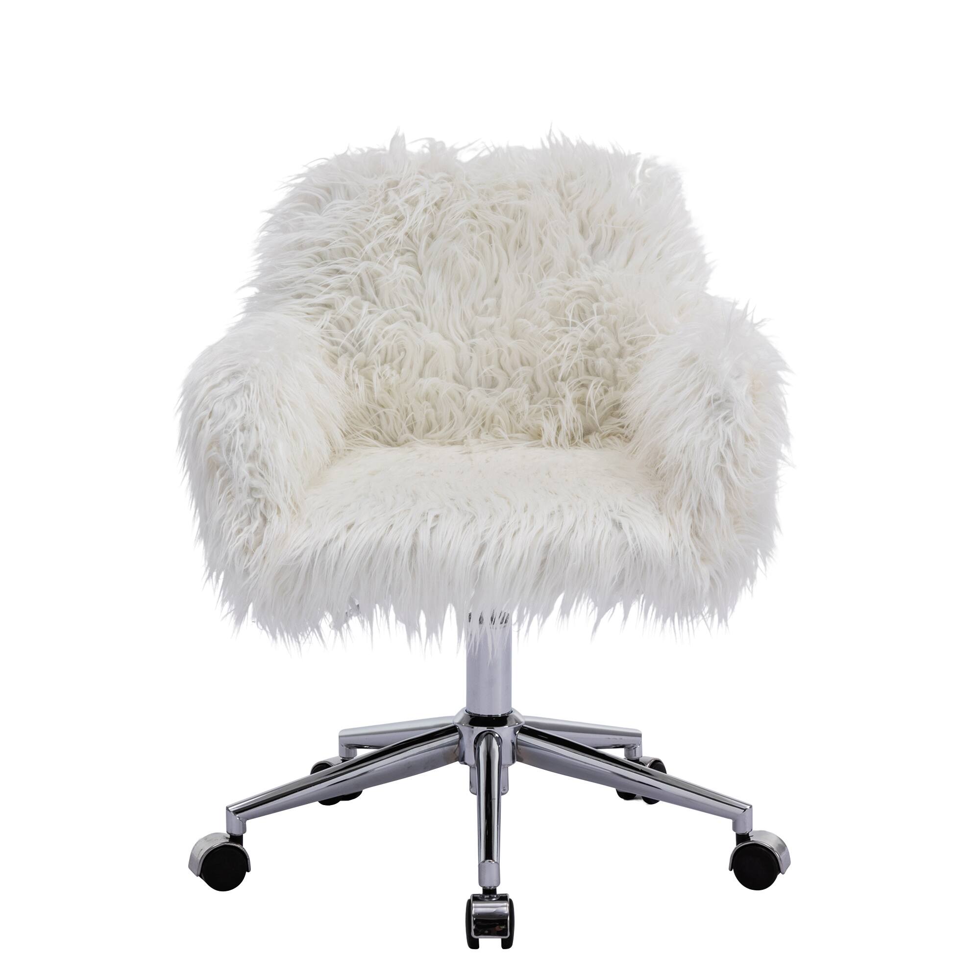 Alt View 2. Spaco - Spaco Modern Faux Fur Home Office Chair, Fluffy Chair for Girls, Makeup Vanity Chair, for Bedroom and Dorm Room - White.