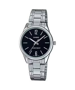 Casio - Women’s Stainless Steel Watch with Black Dial - LTP-V005D-1BUDF - Silver