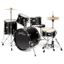 Ashthorpe - Adult Drum Set with Remo Heads and Brass Cymbals (Set of 5) - Black
