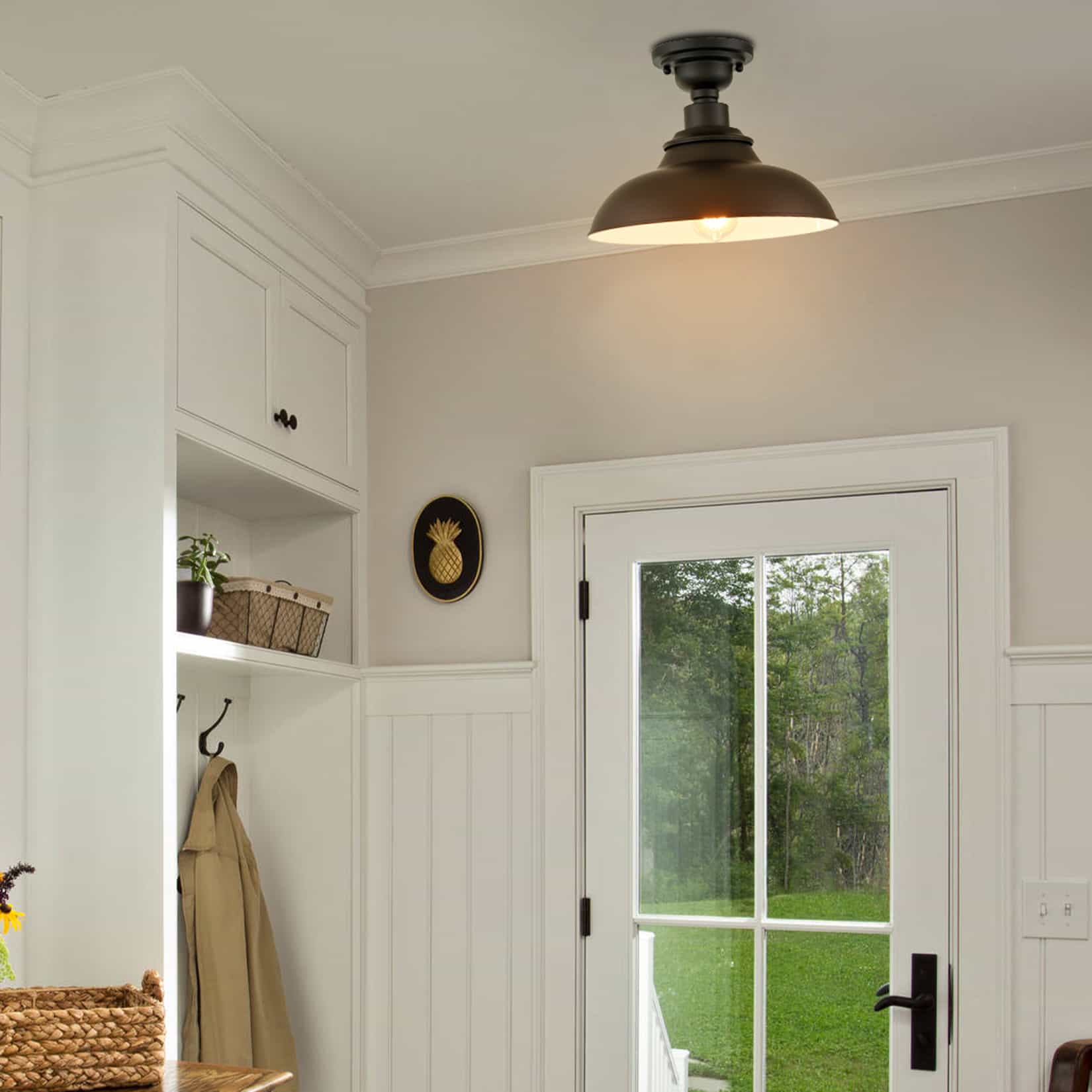 Angle. MOOSE - Farmhouse Ceiling Light Semigloss Black Semi Flush Ceiling Lighting - Black.