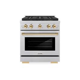 ZLINE - Autograph 30 in. 4.2 cu. ft. Freestanding Paramount Gas DuoPro Range in Satin Steel and Polished Gold Accents - Stainless Steel