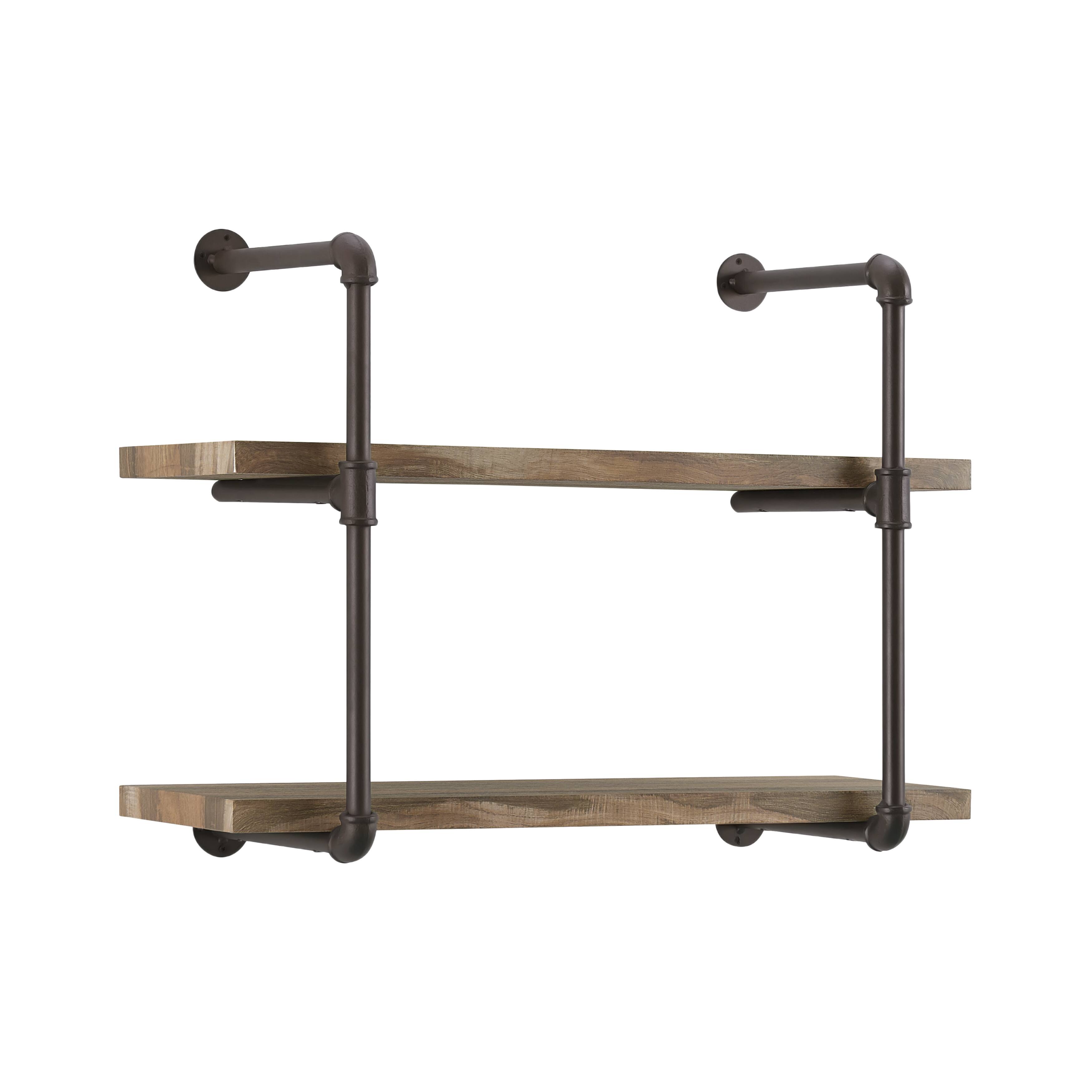 Alt View 1. Danya B - Two Tier Industrial Pipe Wall Shelf - Brown.
