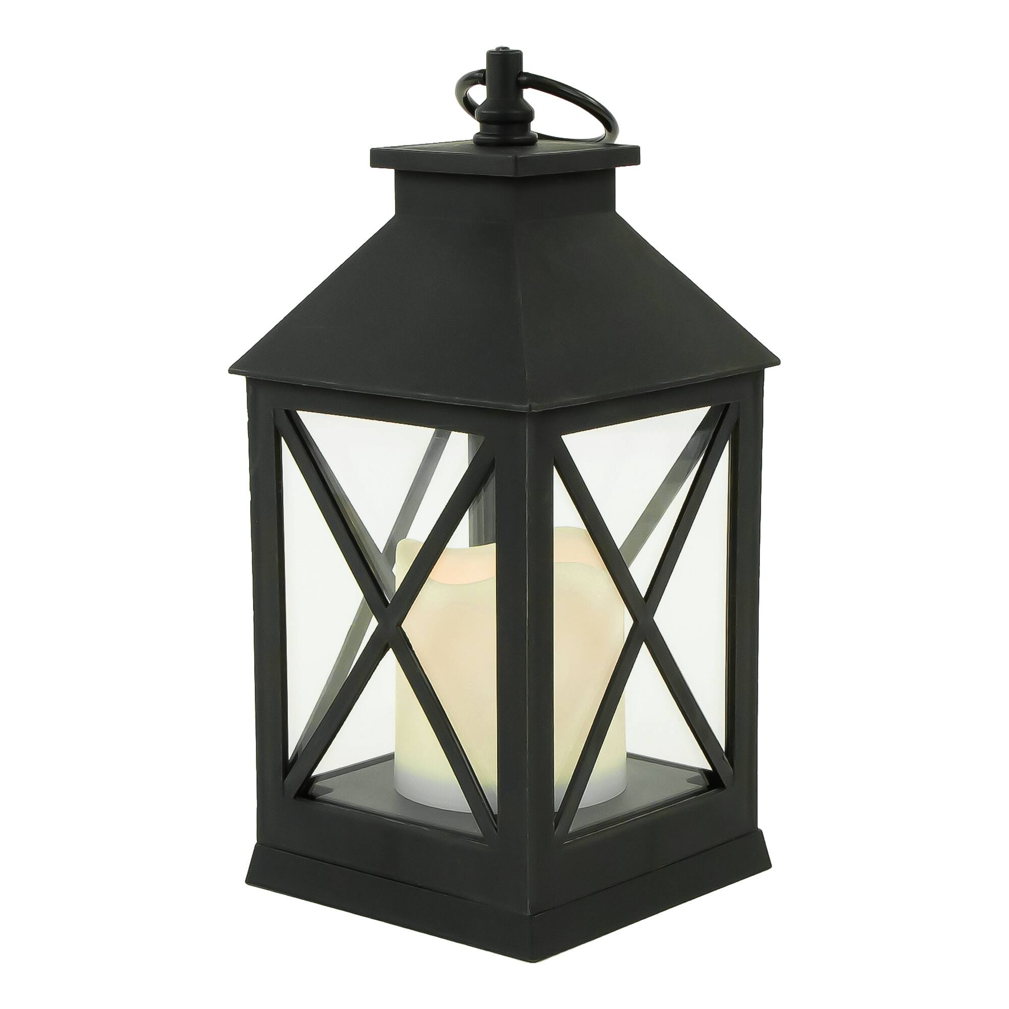 Front. Northlight - LED Lighted Lantern with Flameless Candle - 9" - Black - Black.