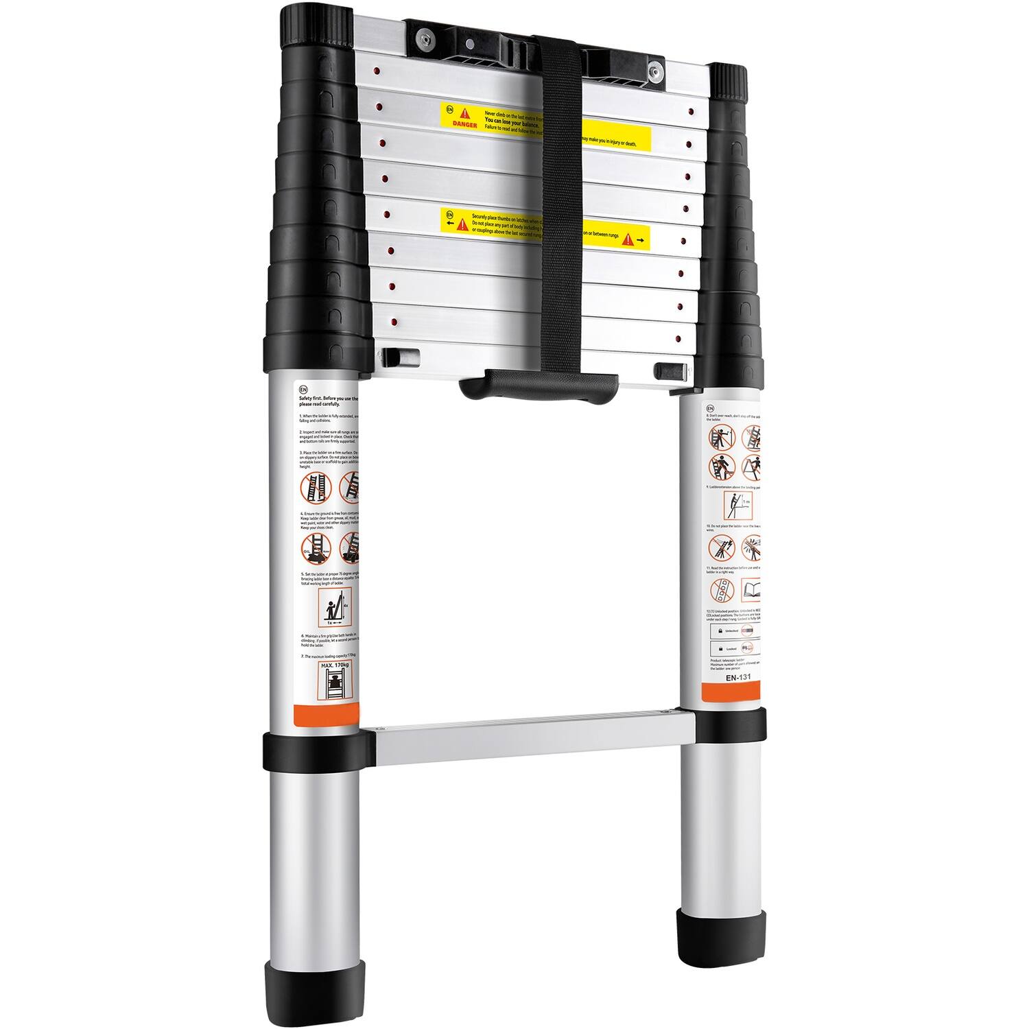 Front. Boyel Living - Telescoping Ladder Aluminum Extension Multi Purpose Folding Ladder.