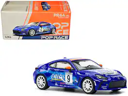 Toyota GR86 #9 "Endless" with Graphics 1/64 Diecast Model Car by Pop Race - Blue
