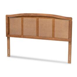 Baxton Studio - Marieke Mid-Century Modern Finished Wood and Synthetic Rattan King Size Headboard - Ash walnut