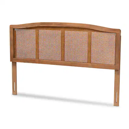 Front. Baxton Studio - Marieke Mid-Century Modern Finished Wood and Synthetic Rattan King Size Headboard - Ash walnut.
