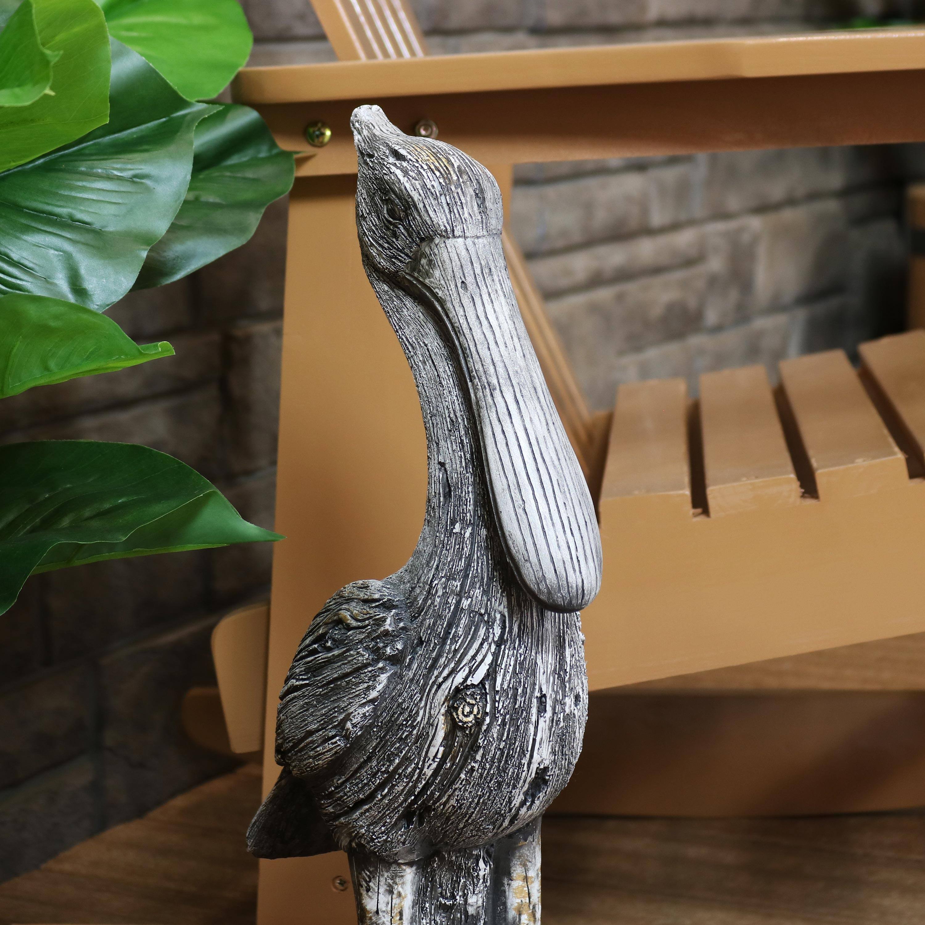 Alt View 5. Sunnydaze - Pelican Perch Outdoor Polystone Garden Statue - 22 in - Grey.