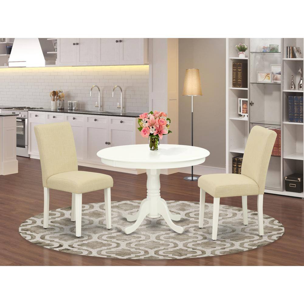 Left. East West Furniture - Dining Room Set Linen White - Brown.