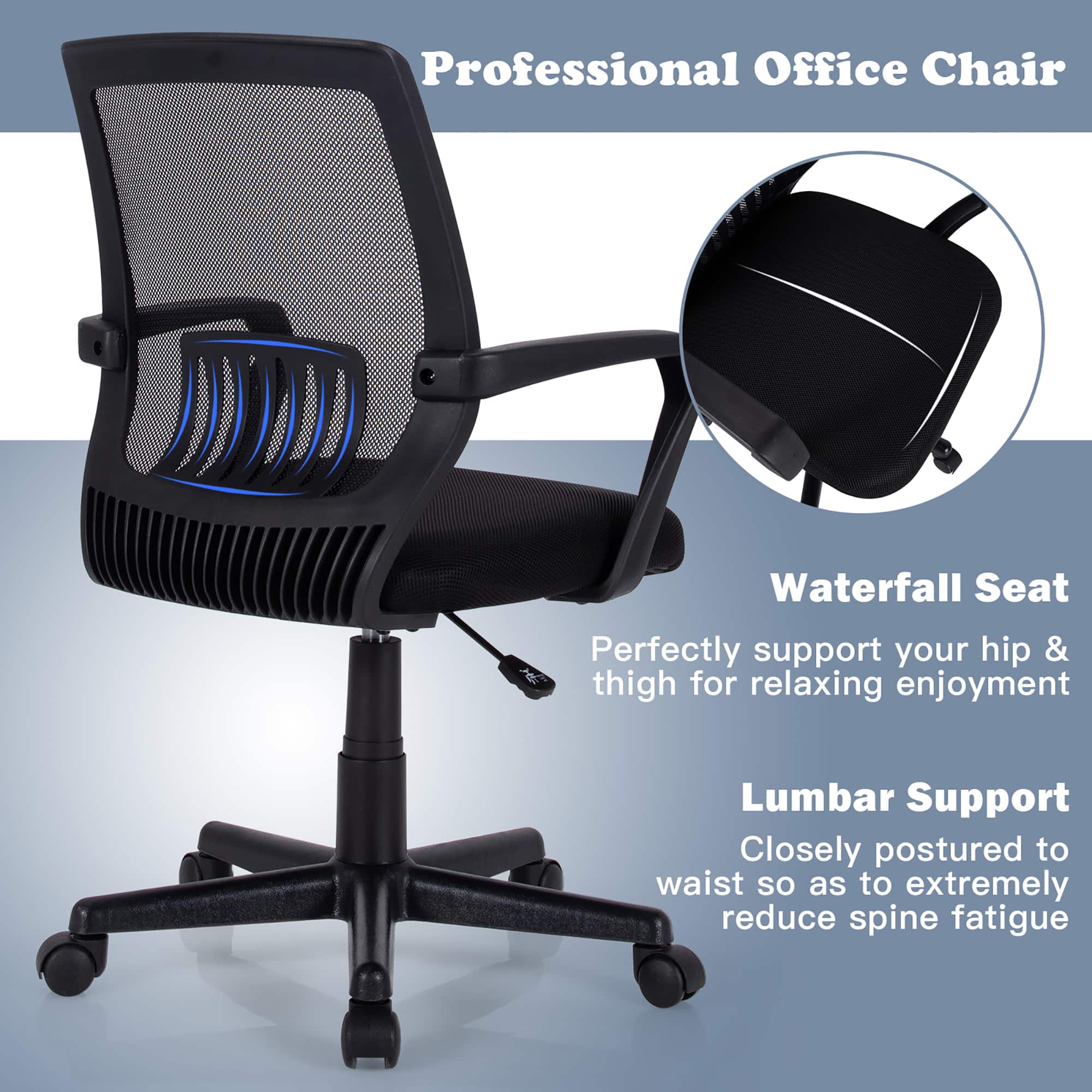 Costway Executive Mesh MidBack Office Chair with Adjustable Height and
