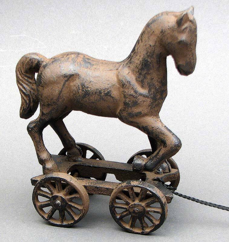 Front. BreeBe - Horse Pull Toy on Wheels - Brown.