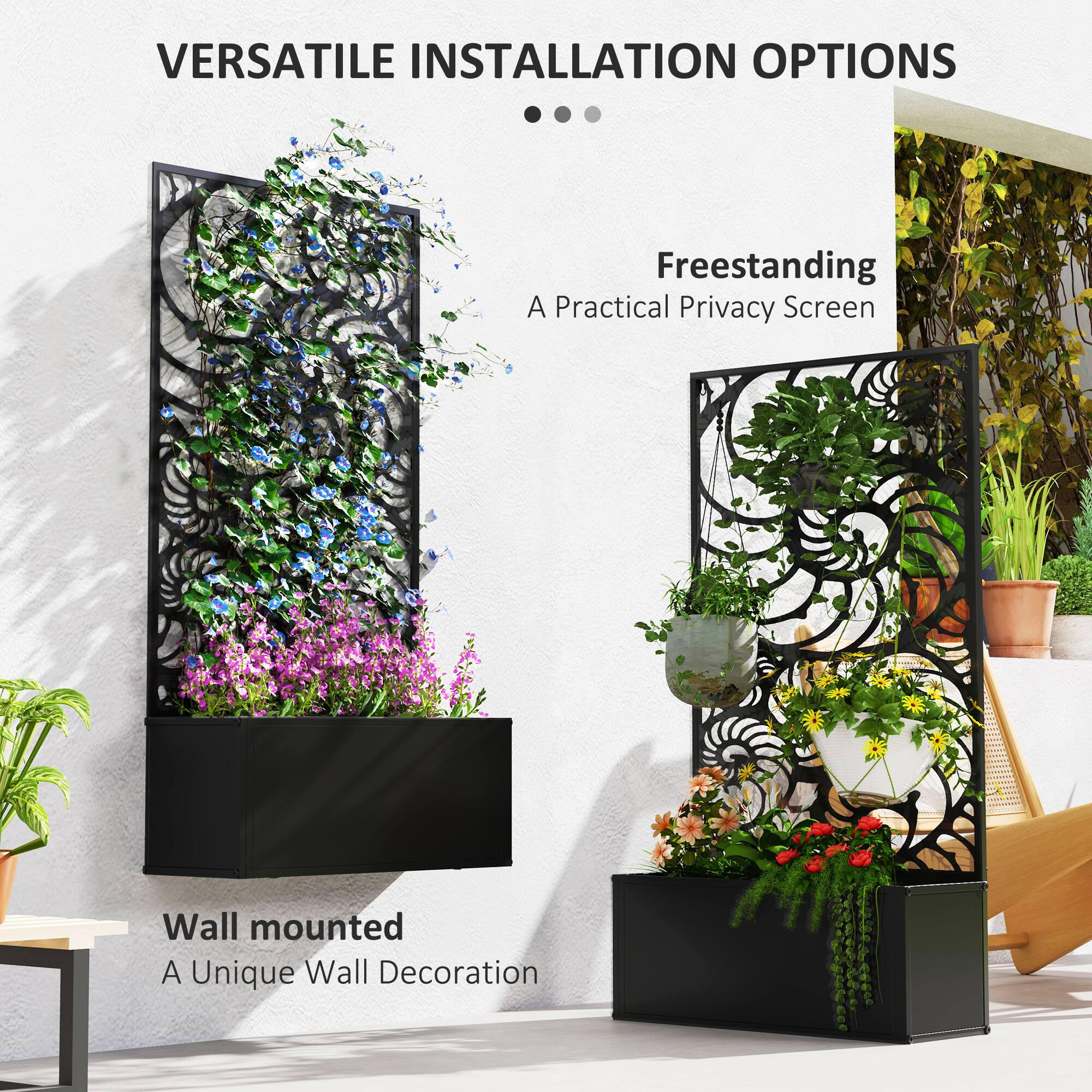 VERSATILE INSTALLATION OPTIONS

Freestanding - A Practical Privacy Screen
Wall mounted - A Unique Wall Decoration