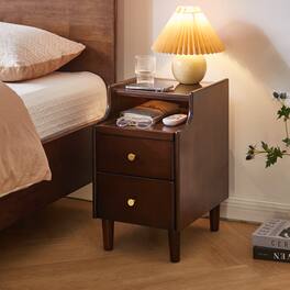 Whisen - Solid Wood Nightstand with 2-Drawer Storage,Bedside Table with Pull-out Panel and Open Shelf - Walnut