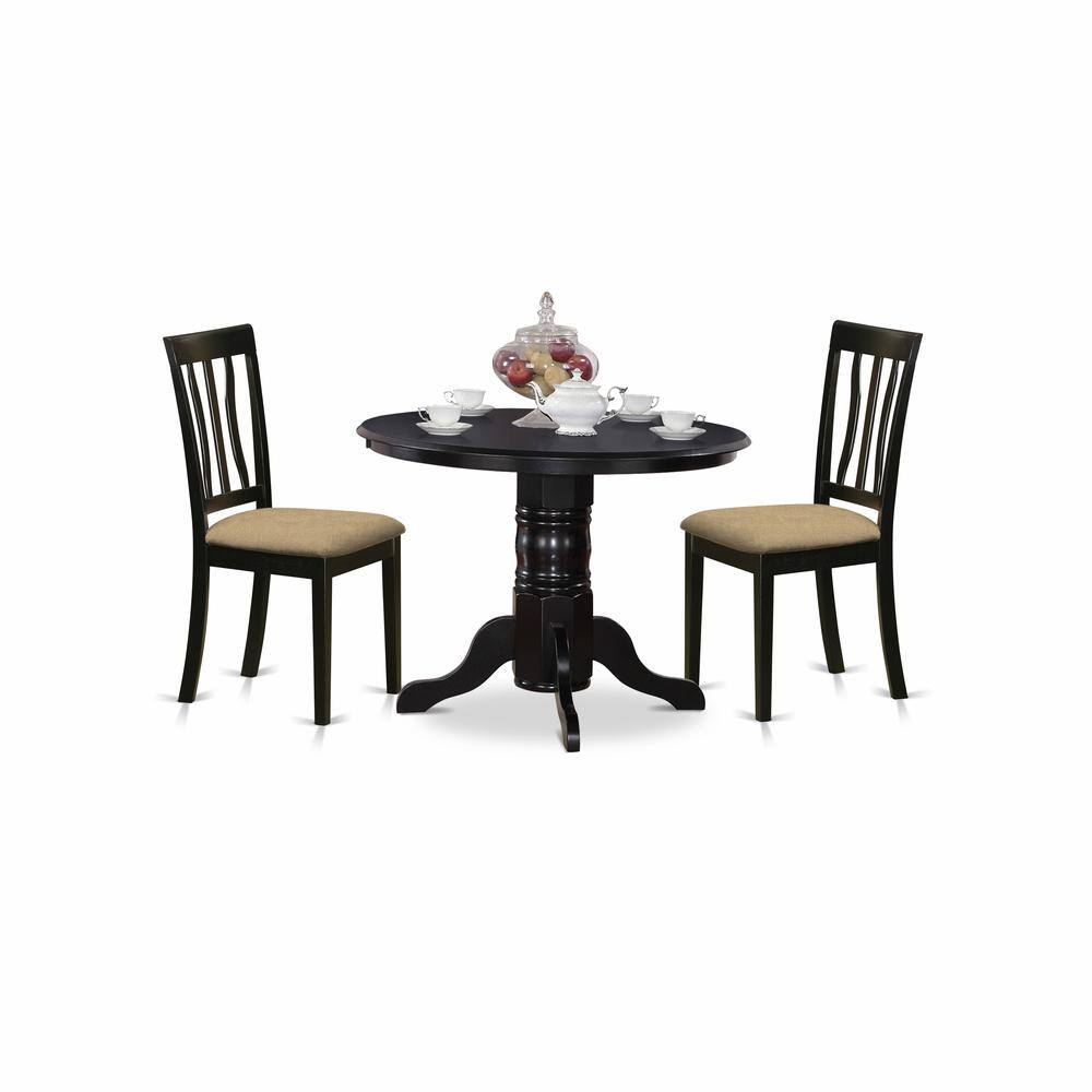 Back. East West Furniture - SHAN3-BLK-C 3 Pc dinette Table set-Small Kitchen Table and 2 Dining Chairs - Black.