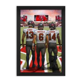 Sporticulture - Baker Mayfield, Chris Godwin Jr. & Mike Evans Tampa Bay Buccaneers Framed Three-Player Art Print - Red