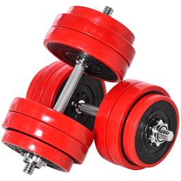 Loheer - Adjustable Dumbbell Set 66 lb Convertible to Barbell Weight Set for Home Gym Training - Red