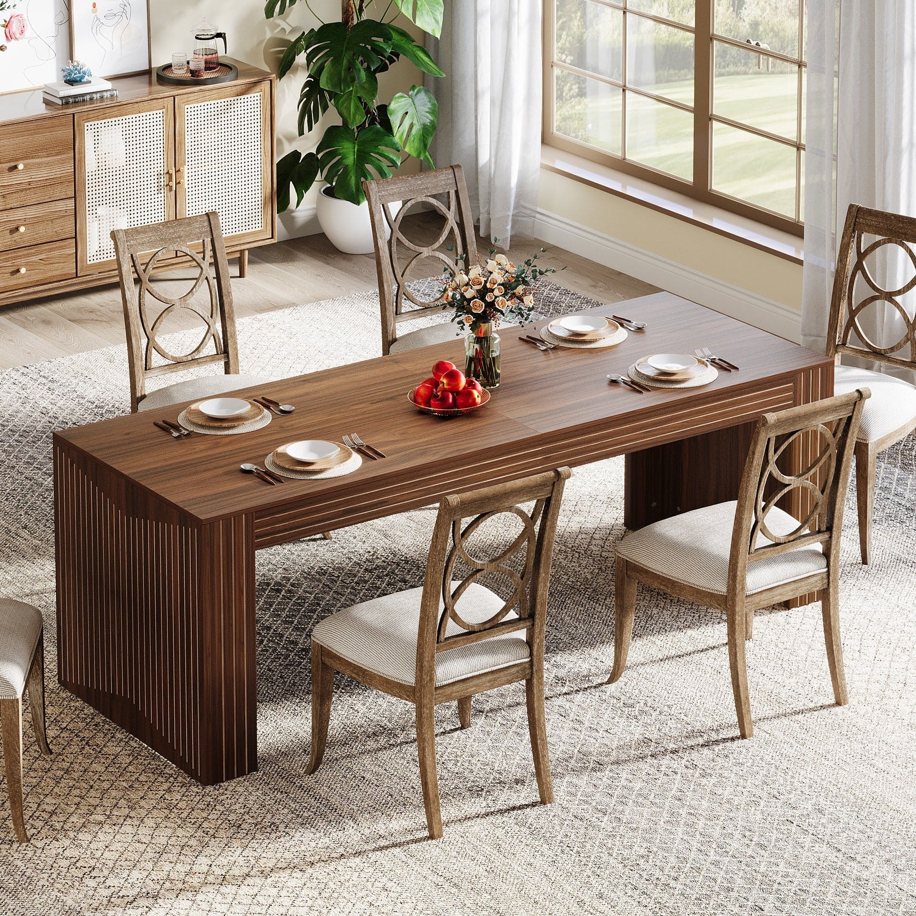 Tribesigns - Farmhouse Dining Table with Engineered Wood Construction and Rectangular Top for Dining Room and Kitchen - Dark Brown