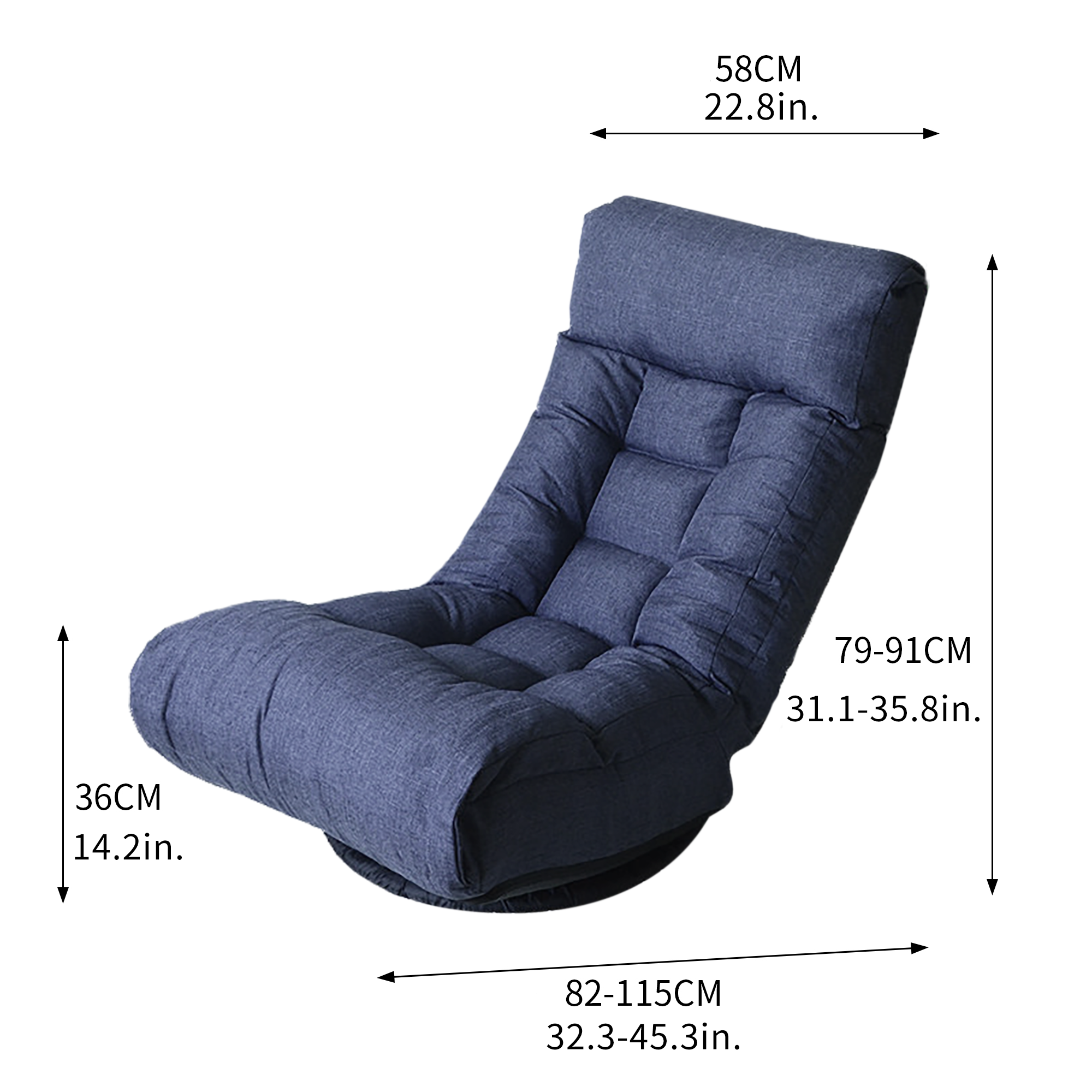 58CM 22.8in.  
79-91CM 31.1-35.8in.  
36CM 14.2in.  
82-115CM 32.3-45.3in.