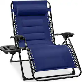 Best Choice Products - Oversized Padded Zero Gravity Chair, Folding Outdoor Patio Recliner w/ Side Tray - Cobalt Blue